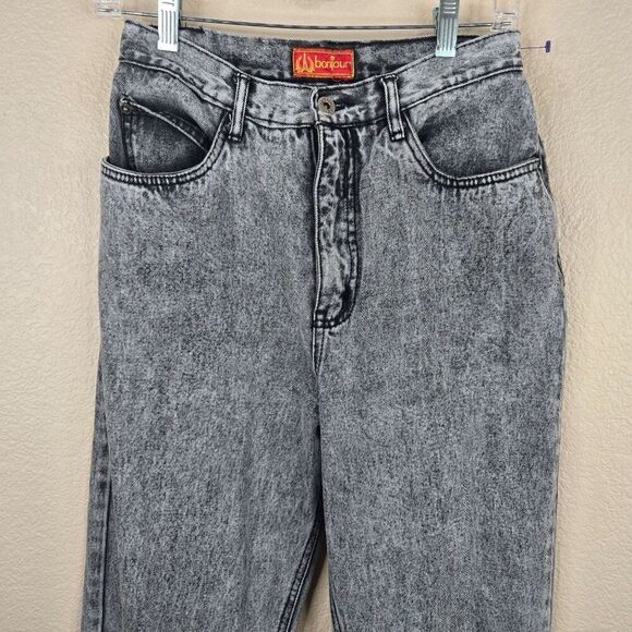 Vintage 80s Mom Jeans Black Acid Wash High Waist Tapered Leg Size 27 - Picture 3 of 7